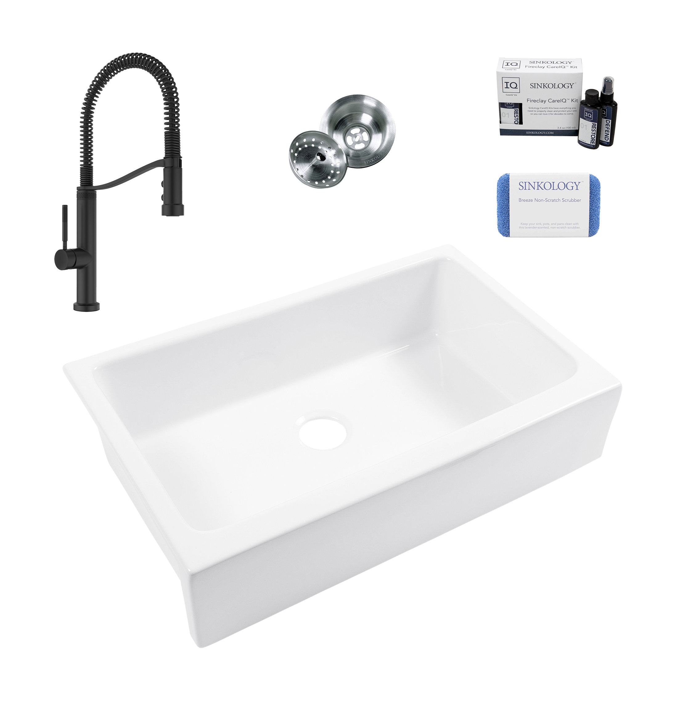 Grace Fireclay 34″ Single Bowl Quick-Fit Farmhouse Undermount Kitchen Sink Kit