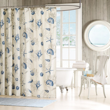 Madison Park Bayside Coastal Printed Blue Shower Curtain