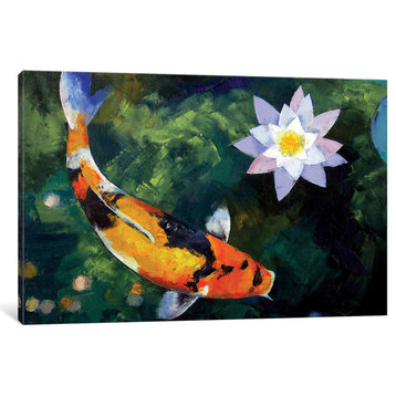 "Showa Koi And Water Lily" by Michael Creese, Canvas Print, 18x12"