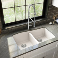 Karran Undermount Quartz 33" 50/50 Double Bowl Kitchen Sink Kit, White
