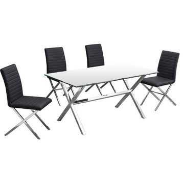 Best Master Furniture Timber 5 Piece Modern Stainless Steel Dining Set in Black