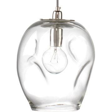 Dimpled Glass Pendant - Clear Glass with Silver Hardware, Large