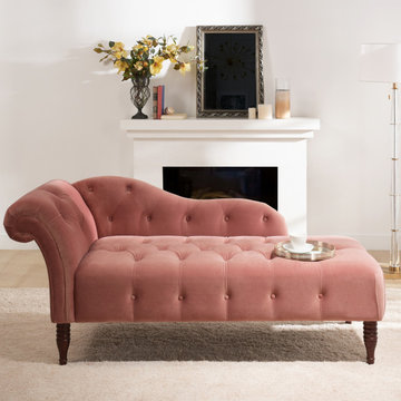 Samuel Tufted Chaise Lounge, Right Arm Facing, Ash Rose