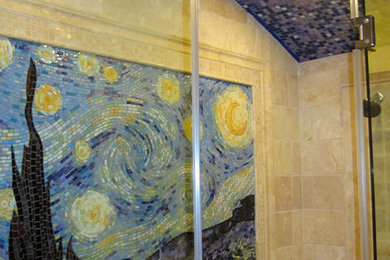 Starry night glass mosaic shower