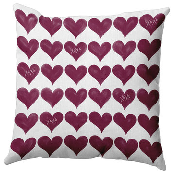 26" x 26" XOXO Colored Hearts Valentine's Day Decorative Indoor Pillow, Magenta