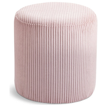 Roy Microsuede Fabric Upholsetered Ottoman/Stool, Pink, Round