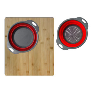 Stylish 16 Over The Sink Large Cutting Board with Colander Set A-907