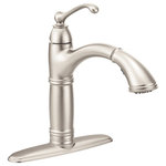 Moen - Moen Brantford 1-Handle High Arc Pullout Kitchen Faucet, Spot Resist Stainless - Brantford kitchen and bar/prep faucets make a traditionally styled space feel truly finished. The spout enhances the curvature of the faucet body and handle for a beautiful, polished look. The pulldown spray wand offers Moens exclusive Power Boost technology for improved functionality at your fingertips.