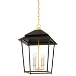 Hudson Valley - Natick 4-Light Lantern, Aged Brass - Natick is clean, open, and airy. The double roofline stands out from a traditional lantern, while the Aged Brass metal feet and squared arms add to the unique quality of the piece.