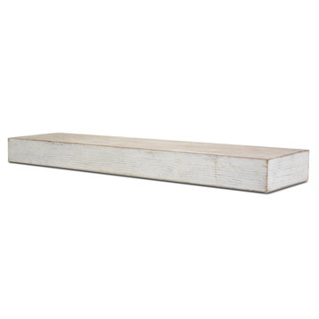 Rustic Whitewashed Wood Floating Wall Shelf, Large