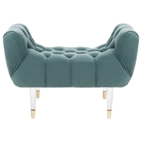 Cressy Tufted Velvet Acrylic Bench Seafoam