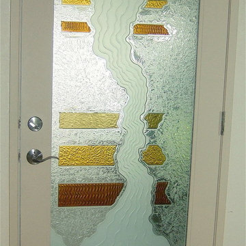 Glass Doors - Frosted Glass Front Entry Doors - TRIPTIC 3D GOLD