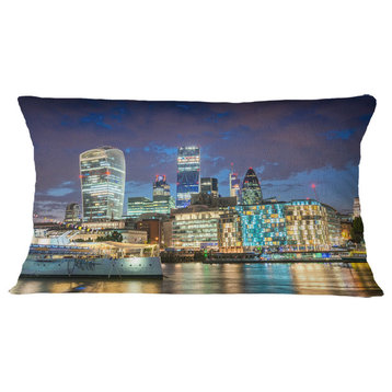 Thames River At Night Cityscape Photography Throw Pillow, 12"x20"