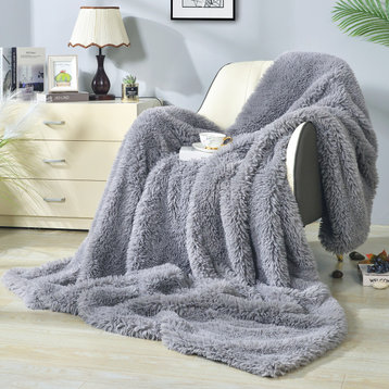Shaggy Long Faux fur Throw Blanket,Gray,50"X60"