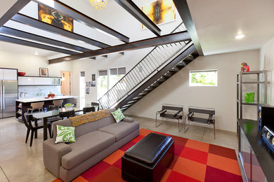 Living room - contemporary living room idea in Albuquerque with white walls