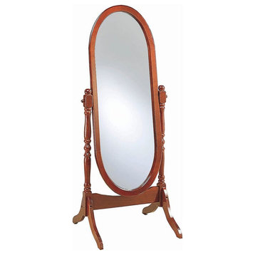 Catania Modern Oval Wood Cheval Mirror with Stand Turned Posts in Merlot