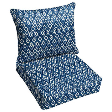Indigo Graphic Corded Outdoor Deep Seating Pillow and Cushion Set, 25x25x5