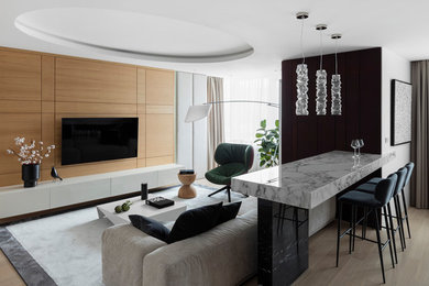 Mid-sized contemporary living room in Moscow.