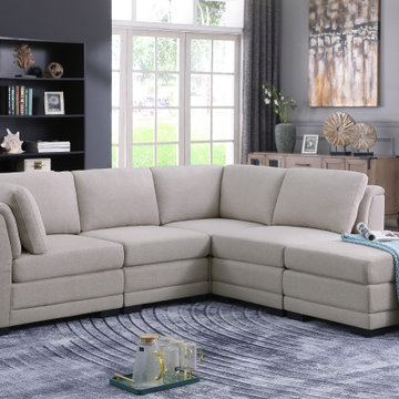 Kristin 96" Light Gray Linen Reversible Sectional Sofa with Ottoman
