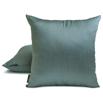 Art Silk 20"x36" Lumbar Pillow Cover Set of 2 Plain, Solid-Smoky Green Luxury