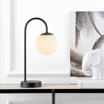 Arco 18.25" Iron Minimalist Globe LED Table Lamp, Black by JONATHAN  Y