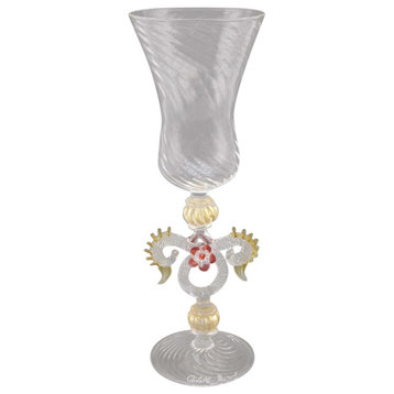GlassOfVenice Murano Glass Wine And Champagne Glass - Golden Brown Red