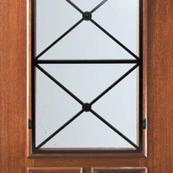 Slab Single Door 96 Mahogany Republic 2 Panel 2/3 Lite Wrought Iron - Front Doors