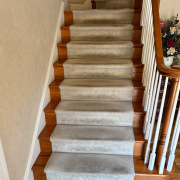 Nejad's Expertly Installed Handmade Wool Staircase Runner with Pie Shaped Turn