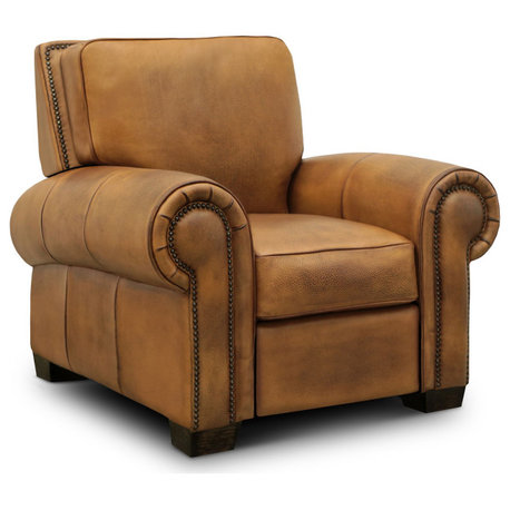 Valencia 100% Top Grain Hand Antiqued Leather Traditional Recliner, Tan