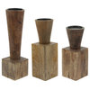 Wood, 11", Geometric Candle Holder, Brown