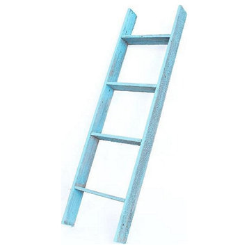 HomeRoots 5 Step Rustic Turquoise Wood Ladder Shelf