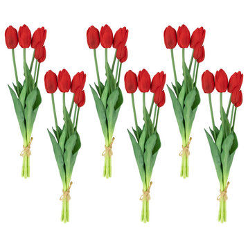 Set of 6 Red Tulip Artificial Floral Bundles  18"