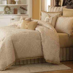 AICO Furniture - Carlton Ivory Floral 9-pc Queen Bedding Set - MABCS-QS09-CARLTO - Bedroom Products