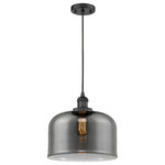 Innovations Lighting - Large Bell 1-Light LED Pendant, Matte Black, Glass: Plated Smoked - One of our largest and original collections, the Franklin Restoration is made up of a vast selection of heavy metal finishes and a large array of metal and glass shades that bring a touch of industrial into your home.