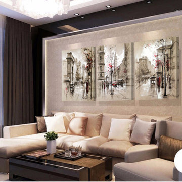 3 Panel Canvas Painting Wall Art Abstract City Street Landscape