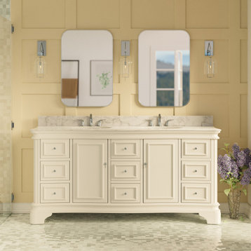 Katherine 72" Bathroom Vanity, White, Carrara Marble