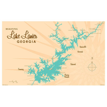 Lakebound Lake Lanier Georgia Map Art Print, 12"x18"