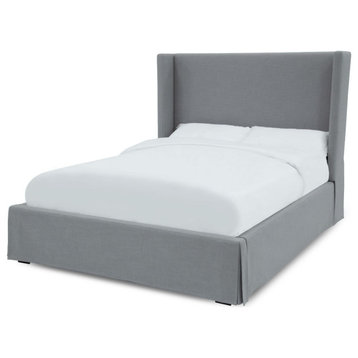 Modus Cresta Cal King Upholstered Skirted Storage Panel Bed in Fog