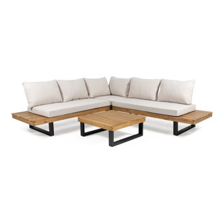 Avi Outdoor Acacia 5-Seater Sofa Sectional With Water-Resistant Cushions -  Industrial - Outdoor Lounge Sets - by GDFStudio | Houzz