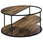 Decor Love - Contemporary Coffee Table, Metal Frame & 2 Shelves With Half Moon Shape, Black - - Includes: one (1) coffee table; Comes with assembly instructions