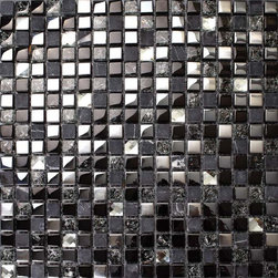 Silver Stainless Steel Crackle Glass Mosaic Natural Marble Stone Backsplash - Mosaic Tile