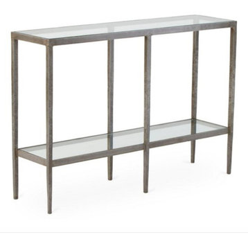 Minimalist Natural Iron Glass Console Table  Shelf Long Open Silver Gold Modern