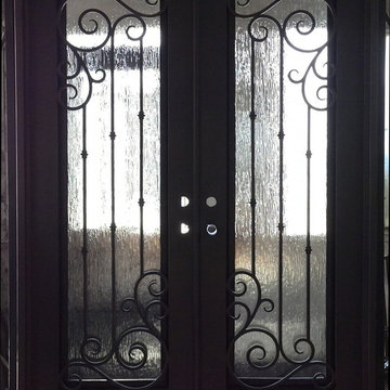 Square Top Wrought Iron Double Door with Rain Glass