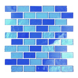 GBM Manufacturing - Landscape 10"x11" Textured Glass Brick MosaicTile,Double Blue - Mosaic Tile