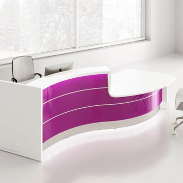 Valde Curved Reception Desk with Countertop, Dark Pink by MDD Furniture