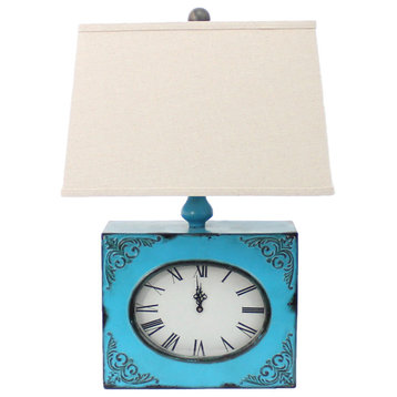 Vintage Blue Table Lamp With Metal Clock Base