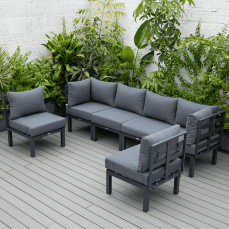Chelsea 6-Piece Patio Set Outdoor Aluminum Conversational Set with Cushions, Black