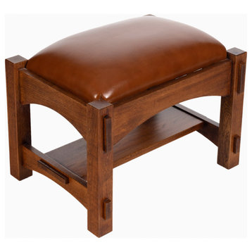 Crafters and Weavers Craftsman / Mission Mortise and Tenon Foot Stool - Russet B, Russet Brown Leather
