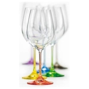 Bohemian Crystal Set of 6 White Wine Crystal Glasses 12 Oz Stem Different Color
