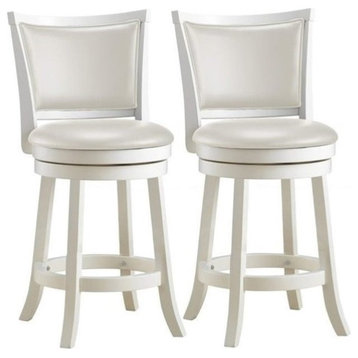Pemberly Row 25" Transitional Wood Swivel Counter Stool in White (Set of 2)